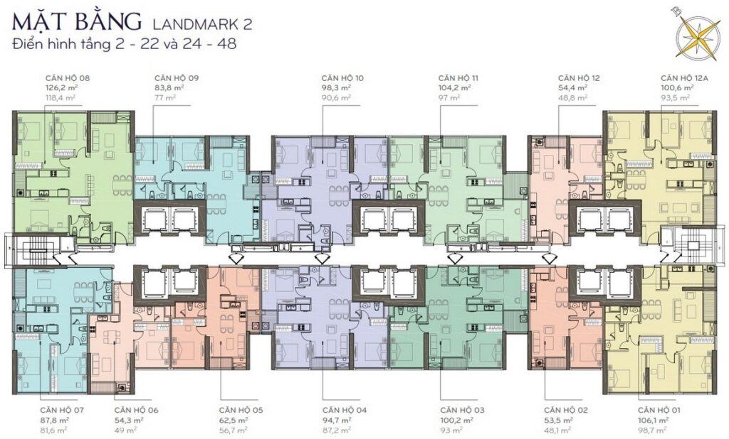 Mặt Bằng Tòa Landmark 2 Vinhomes Central Park: Sơ Đồ Tầng, Layout Chi Tiết & Bảng Giá 2026