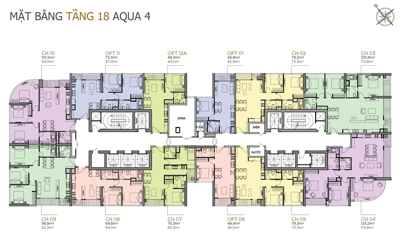 mặt bằng tầng 18 tòa Aqua 4